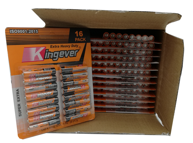 AAA batterijen 16 stuks van Kingever verkrijgbaar in dozen met 24 blisters