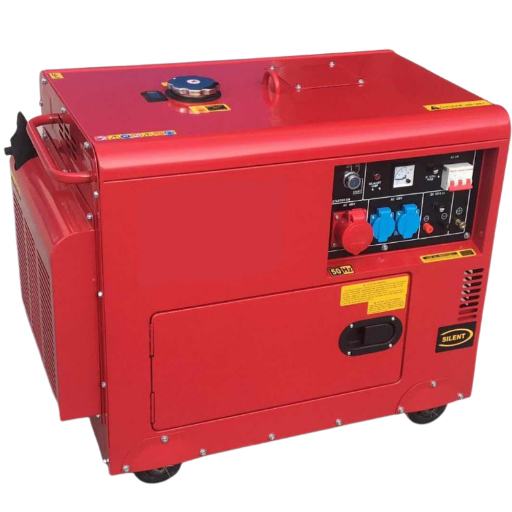 Generator diesel9500 met 4 wielen in de kleur rood van Universal Kraft